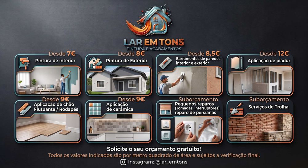 Pintura interior/exterior e acabamentos , outros serviços (Preço desde 7€)