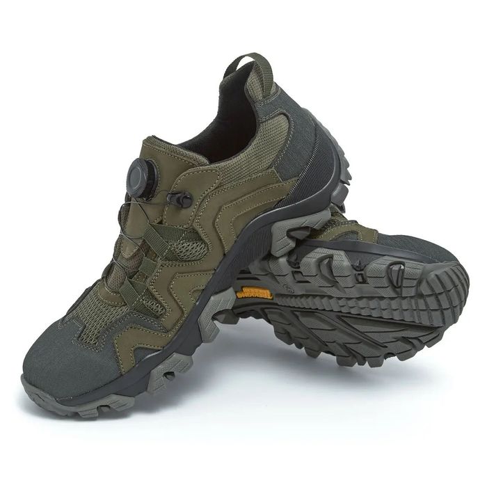 Тактичні кросівки з автошнуровкою чоловічі літні шкіряні з сіткою хакі