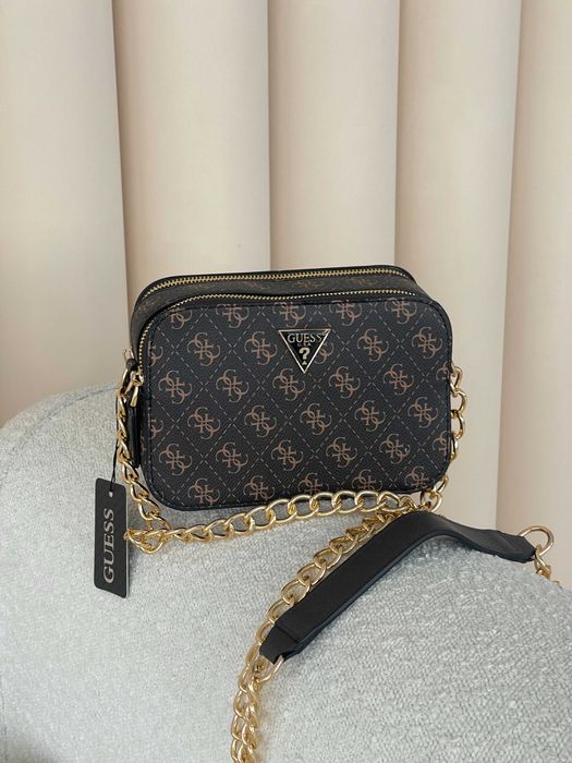 Женская сумка Guess кросс боди через плечо бежевый черный Гесс