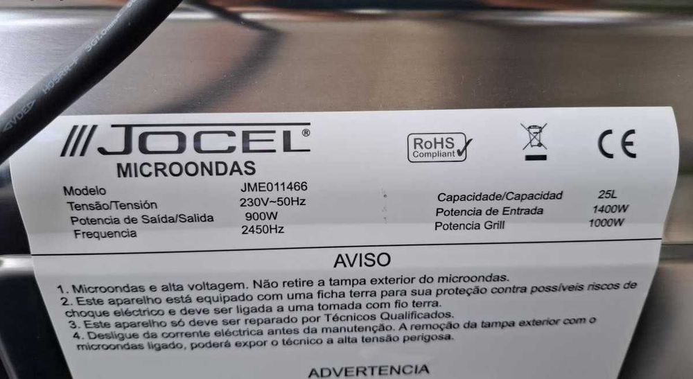 Micro-ondas Encastre JOCEL JME01466 (25 L - Com Grill - Inox) avariado