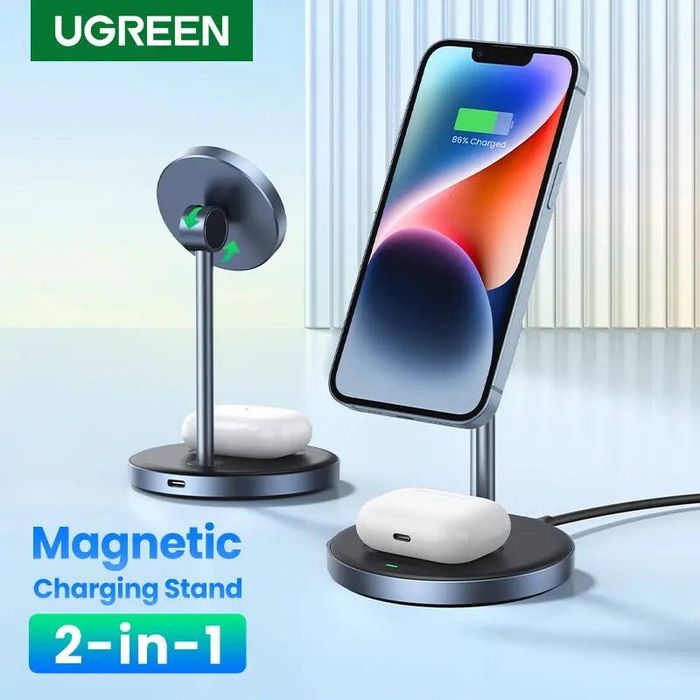 Магнітна бездротова зарядна підставка 20W Ugreen CD317 2-в-1