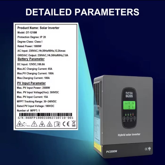 Гібридний інвертор DATOUBOSS DT-1218 (1800W 12V)