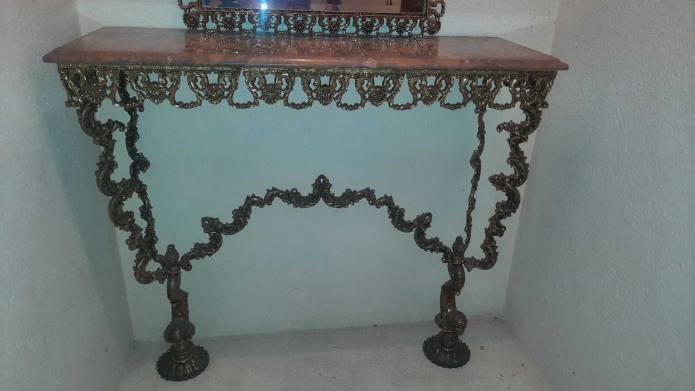 Набір антикварний столик і зеркало оригінальний бронзовий