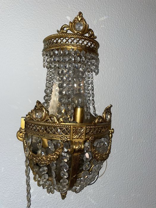 Pair of Bronze and Crystal Wall Sconces, Used.