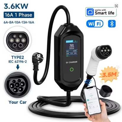 Carregador Doméstico 3.5 kw - 16A- C/ WI-FI - 3.5 / 5 / 10 METROS CABO