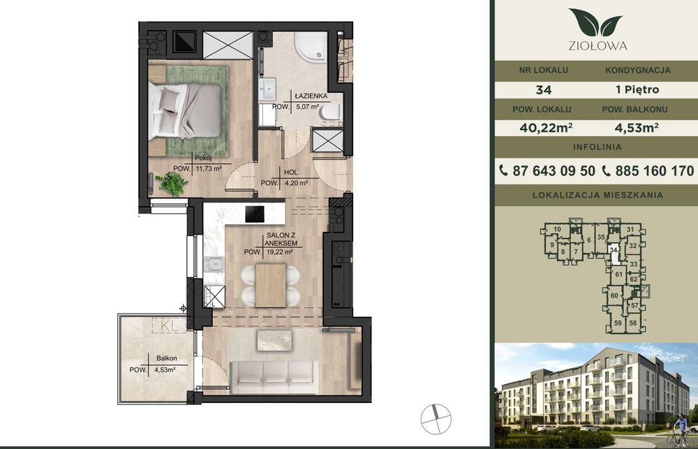 2-pokojowe mieszkanie – Osiedle Ziołowa, Augustów – 40,22 m²