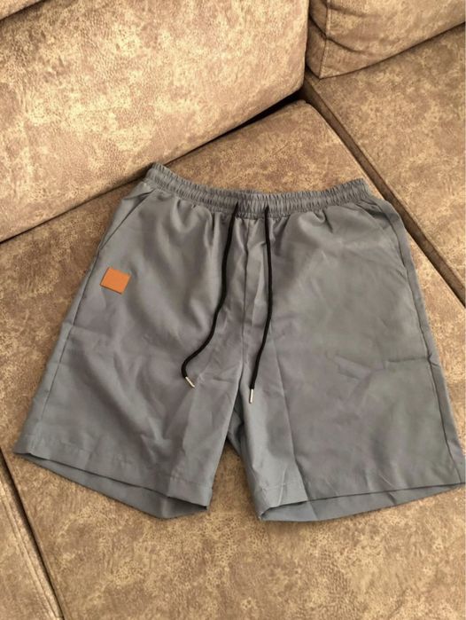 Calções Masculinos Casuais de cor sólida com cordão (Azul Névoa) Novos