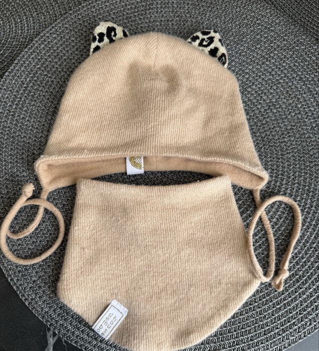 Шапка з вушками і снуд шарф демісезонні 3-6 місяців 42-44 см