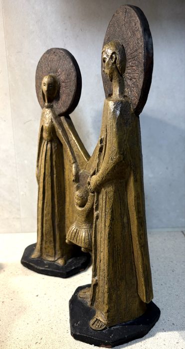 Grande linda escultura de Sagrada Família contemporanea em faiança