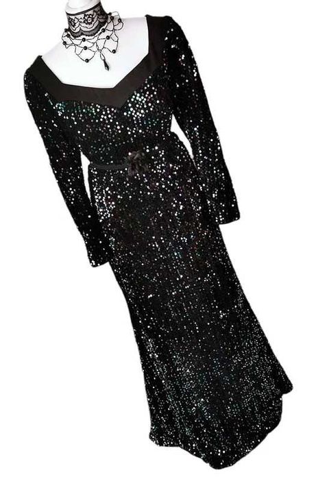 Długa Sukienka Welurowa Zdobiona Cekiny Elegancka Wieczorowa Gothic XL