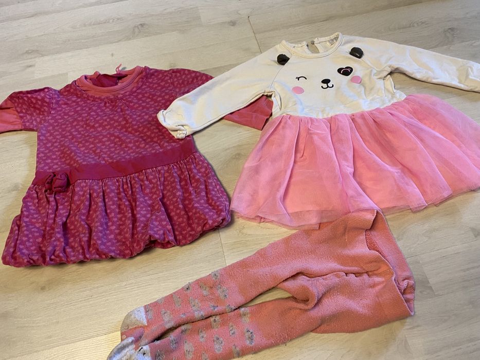 2 Sukienki śliczne gratis antypoślizgowe rajstopy ocieplane 2pak