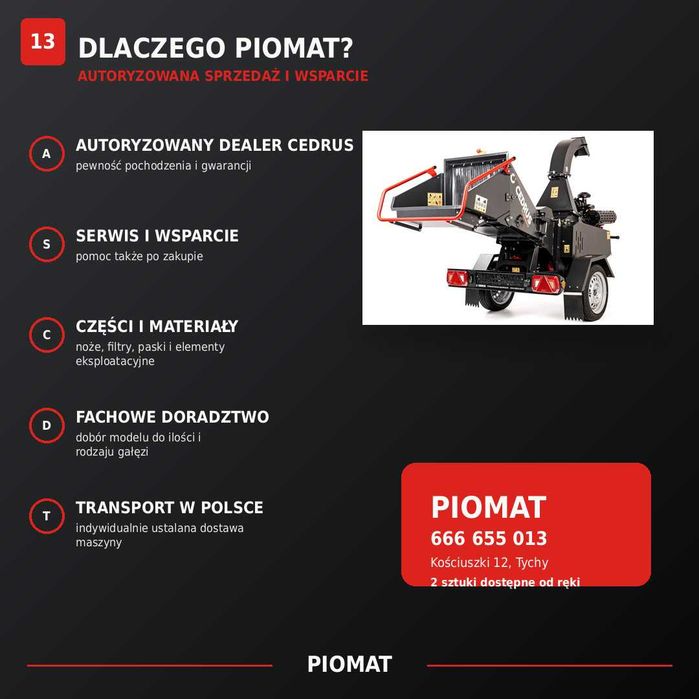 Cedrus R13P Rębak 13 cm podajnik hydrauliczny homologacja