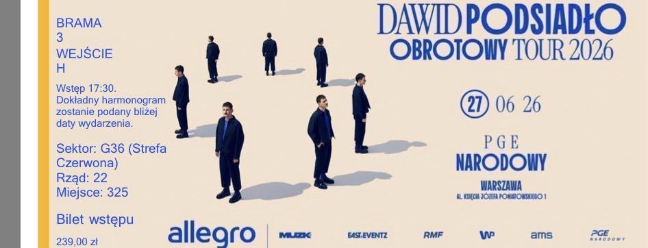 Bilet koncert Dawid Podsiadło Warszawa 27.06.2026
