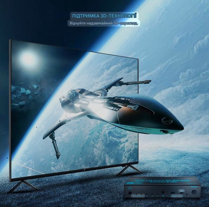 HDMI перемикач 3×1 з аудіоекстрактором 4K 60Hz ARC SPDIF AUX RCA HDMI