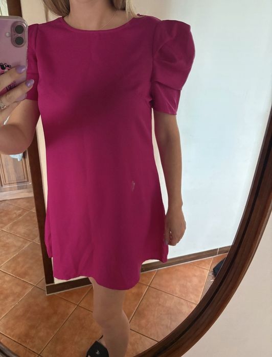 Święta Piekna sukienka fuksja trapezowa hit m L wyszczupla