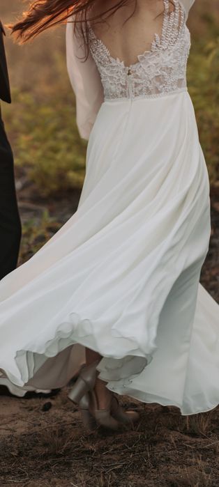 Suknia ślubna z długim rękawem Annais Romassima off white petite boho