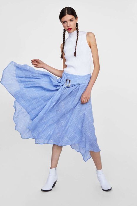 ZARA натуральная Ассиметричная юбка клеш в клетку