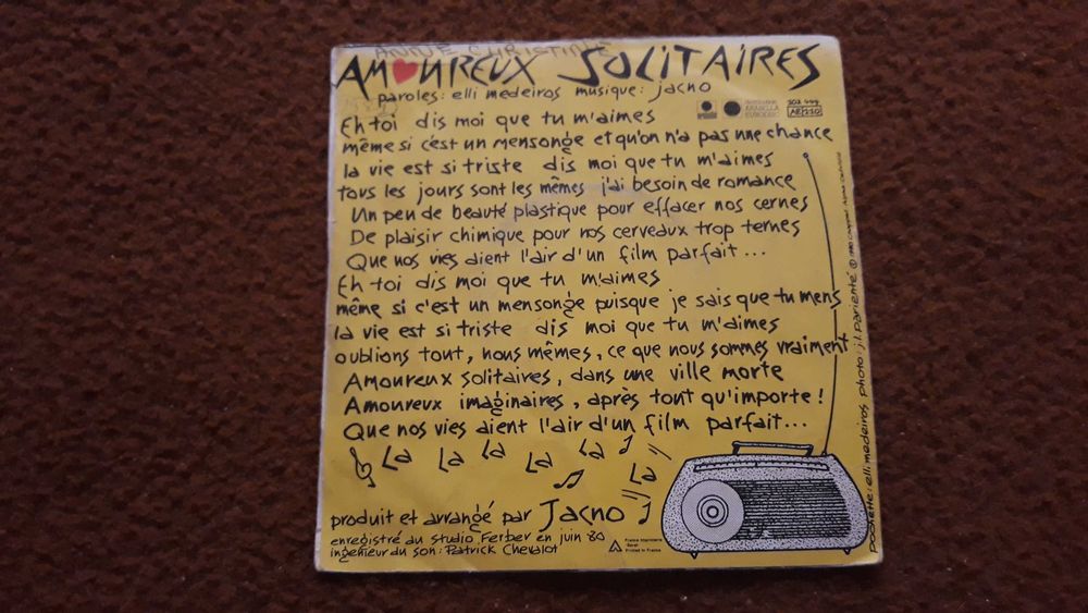 Lio - Amoureux solitaires - single vinil - portes incluídos