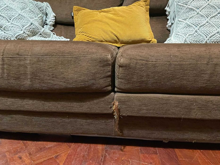 Sofá Castanho de tecido, extensível 202 cm - 3 lugares