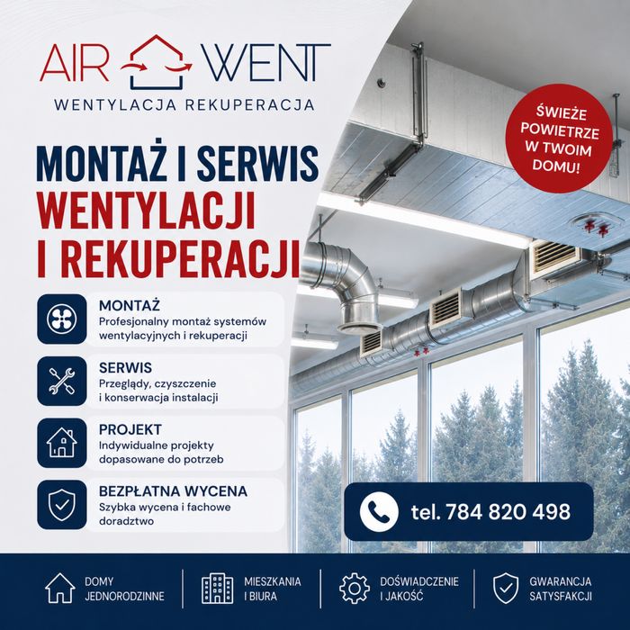 Wentylacja/rekuperacja - montaż, serwis, naprwa