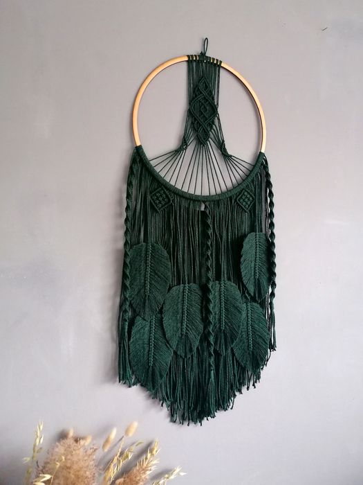 Łapacz snów duży Zielony Makrama ścienna BOHO Hand made