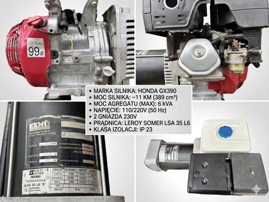 Agregat prądotwórczy Honda GX390 6 kVA 2x230v