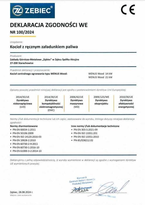 Kocioł / piec ZĘBIEC WENUS WOOD 14kW na drewno