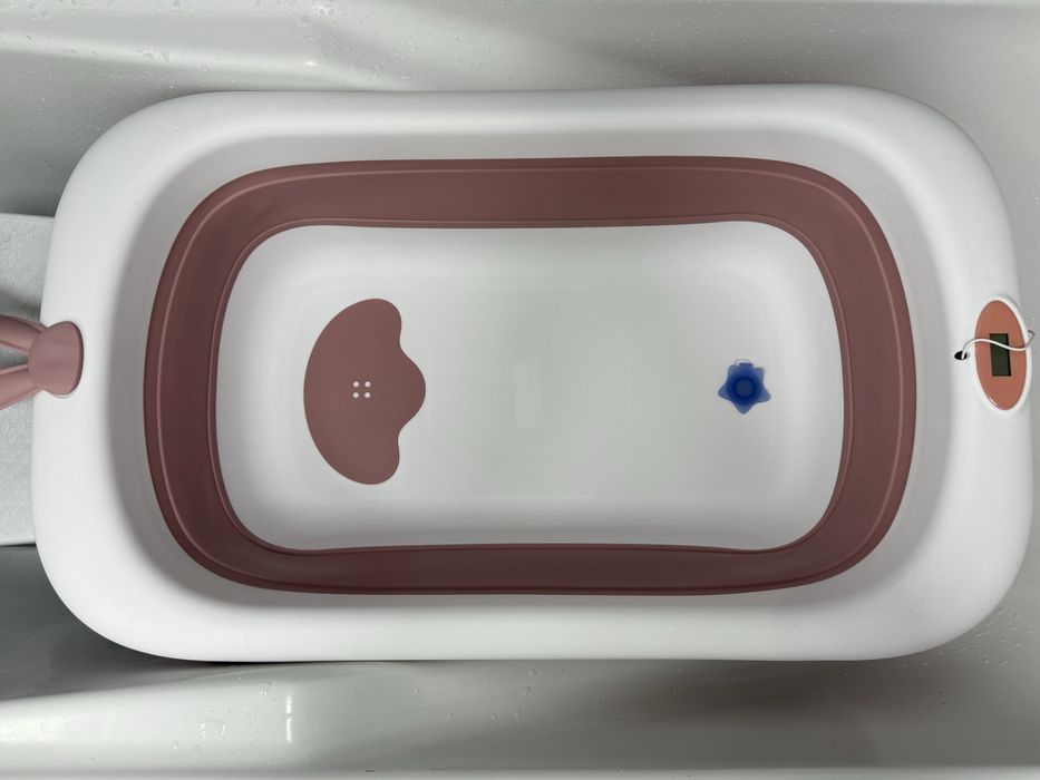 Ванночка з термометром, силікон, складна, рожева, ELCamino