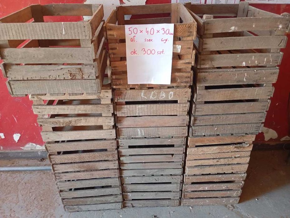 Skrzynki drewniane 50x40x30 ok. 300 sztuk, bardzo solidne