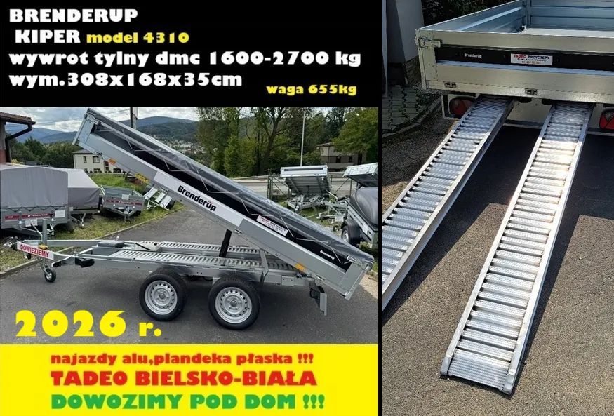 Brenderup KIPER BT4310STB2700 BT 4310  + NAJAZDY ALU przyczepa kiper tylny 4310 DMC 2700kg 308x168x35 BT4310