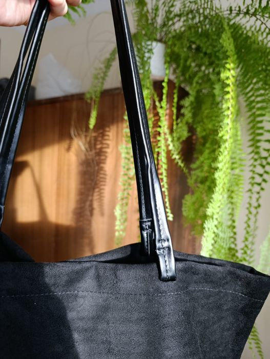 Czarna torba shopper torebka welurowa shopperka