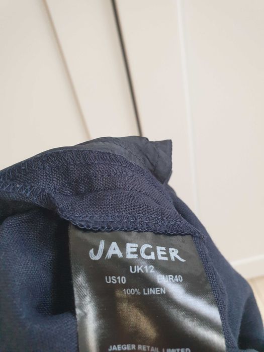 Granatowe lniane spodnie Jaeger 40 100% len chino cygaretki chinosy