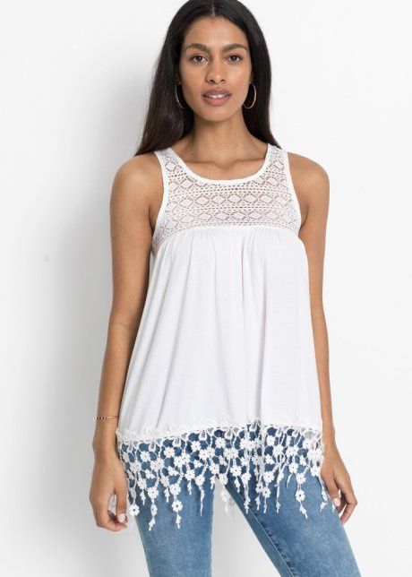 Top śmietankowy biały z koronką ^36/38