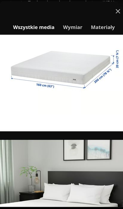 ÅKREHAMN Materac  twardy/biały, 160x200 cm nowy ikea