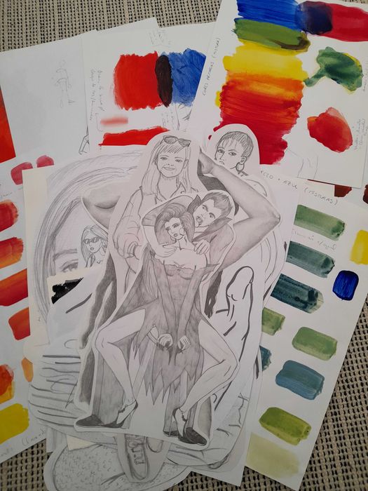 Conjunto de desenhos e pinturas variados para junk journal