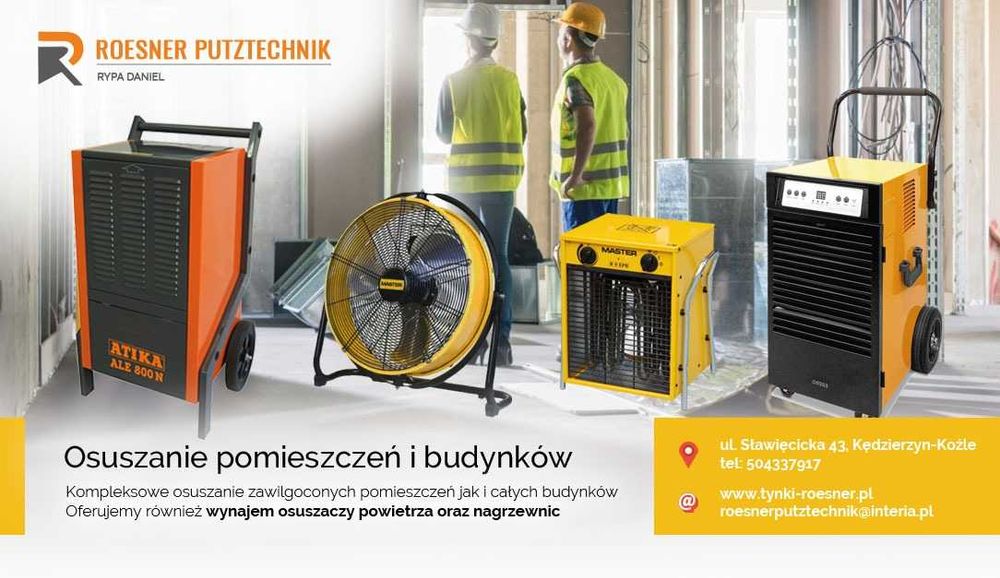 Osuszacze powietrza wynajem, nagrzewnice , osuszanie pomieszczeń