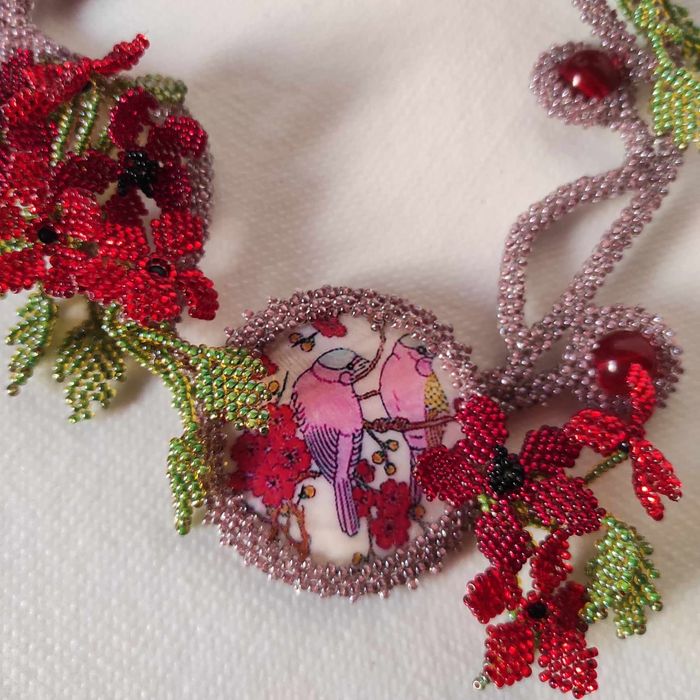 Kwitnąca gałązka z ptakami 3D