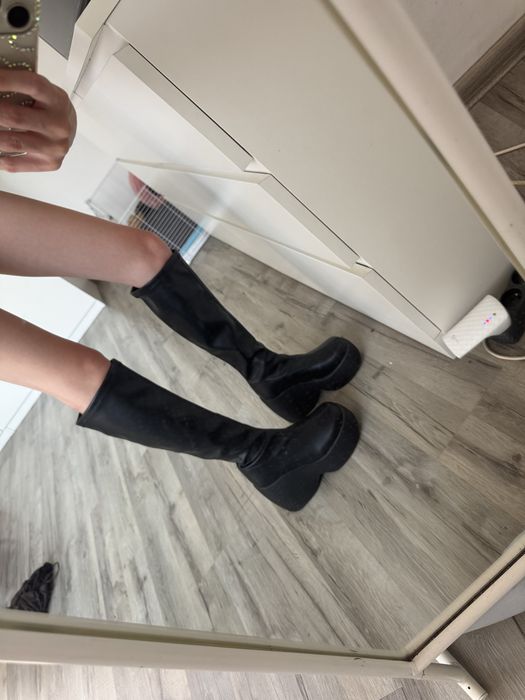 Czarne długie buty na koturnie Shein roz. 36