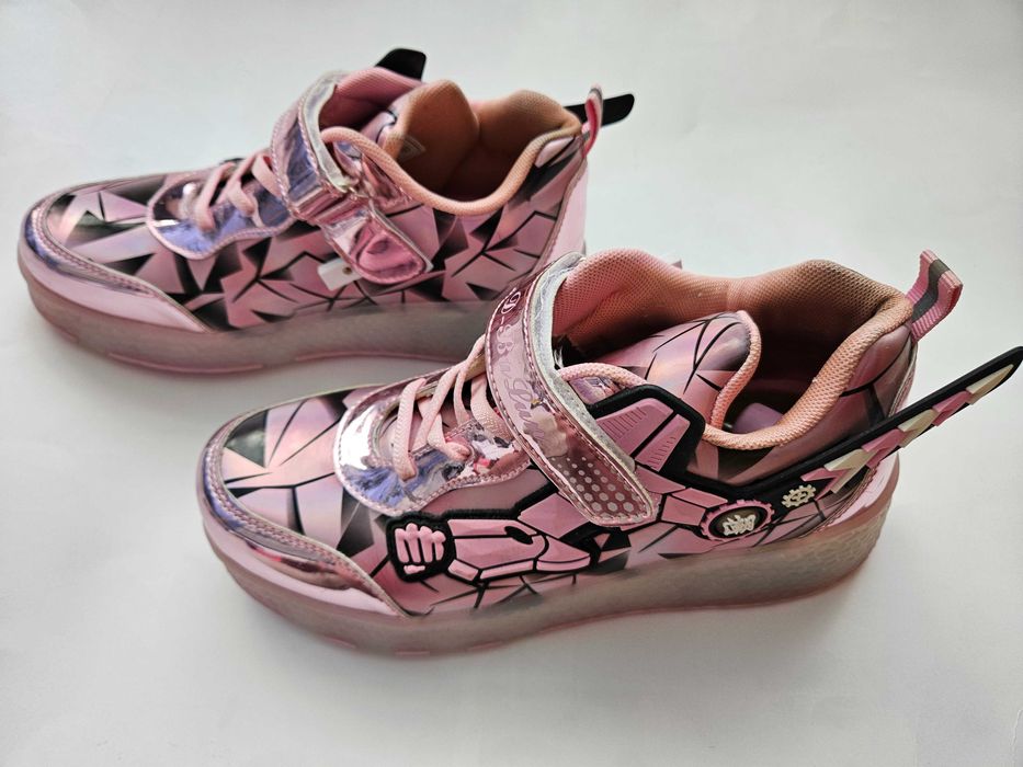 Роликові кросівки з LED-підсвіткою, рожеві на 2 колесах