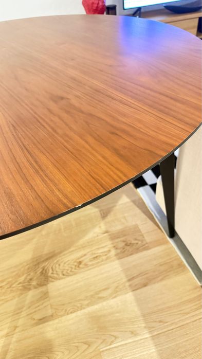 Mesa Madeira Castanha Nogueira Pernas Aço Metal Preta La Redoute