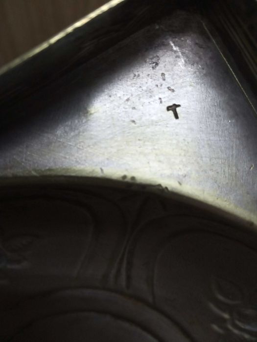 Посеребренный  подсвечник, высота 36 см.  Старина.