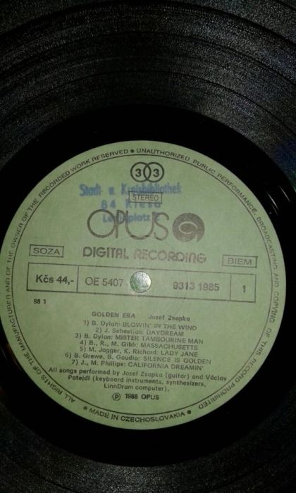 Винил пластинка Jozef ZSAPKA Golden Era Czechoslovakia Opus 1988г