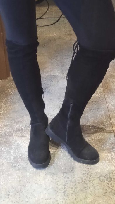 Czarne kozaki damskie eko zamsz