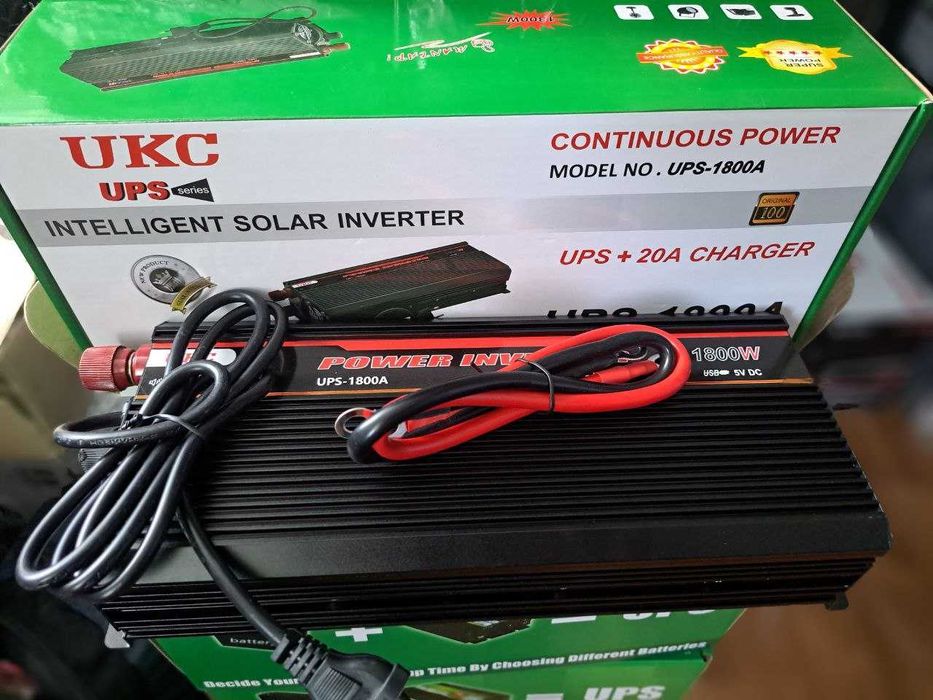 Перетворювач Інвертор з заряджанням 20А 1800W 12V-220V UPS Инвертор