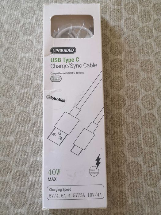 Cabo de carregamento USB Tipo C