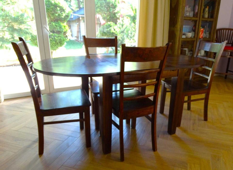 Stół drewniany indyjski - 135-180x95 cm + 4 stylowe krzesła - AlmiDecor