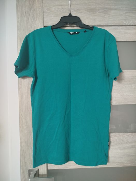 Bawełniany t-shirt koszulka Cropp M 38 / morski zielony / dekolt serek V-neck Slim Fit