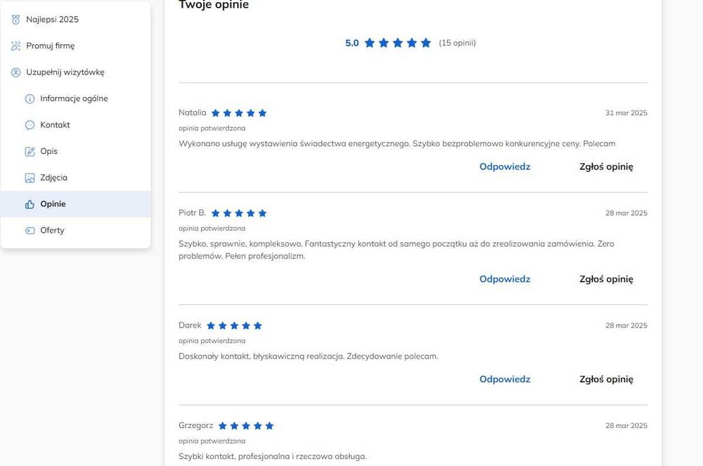 świadectwo charakterystyki NAJLEPIEJ, NAJTANIEJ płatność po wykonaniu