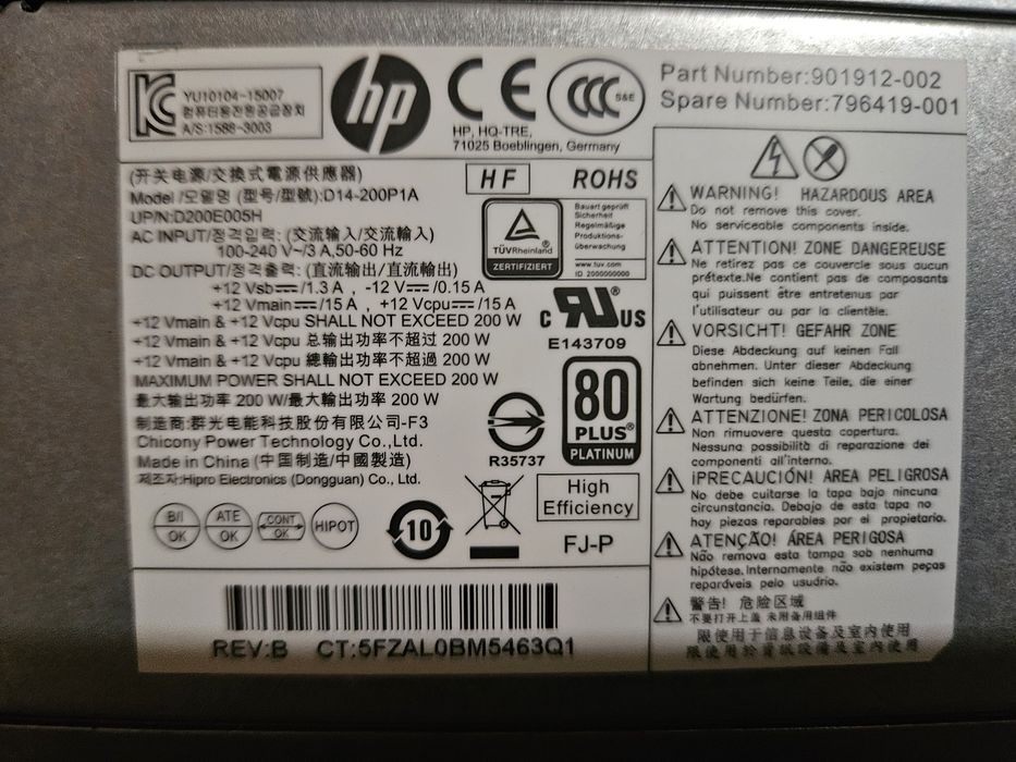 Fonte de alimentação hp 80 plus 200w
