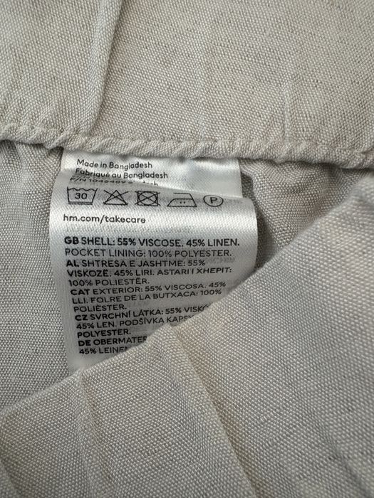 Lniane beżowe spodnie H&M S/36